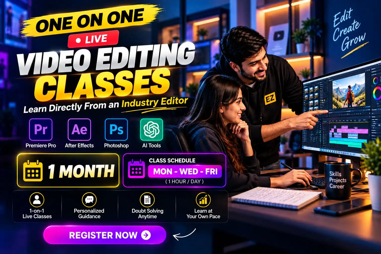One-on-One Live Classes: Personalized Training in Adobe After Effects, Premiere Pro, and Photoshop